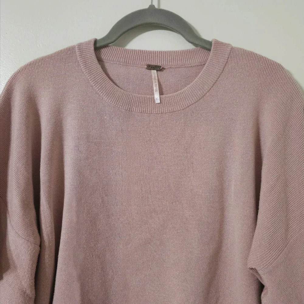 ✨️4/$20 POOF! Dusty Mauve Cropped Knit Crewneck Sweater Long Tiered Bell Sleeves - Picture 4 of 14